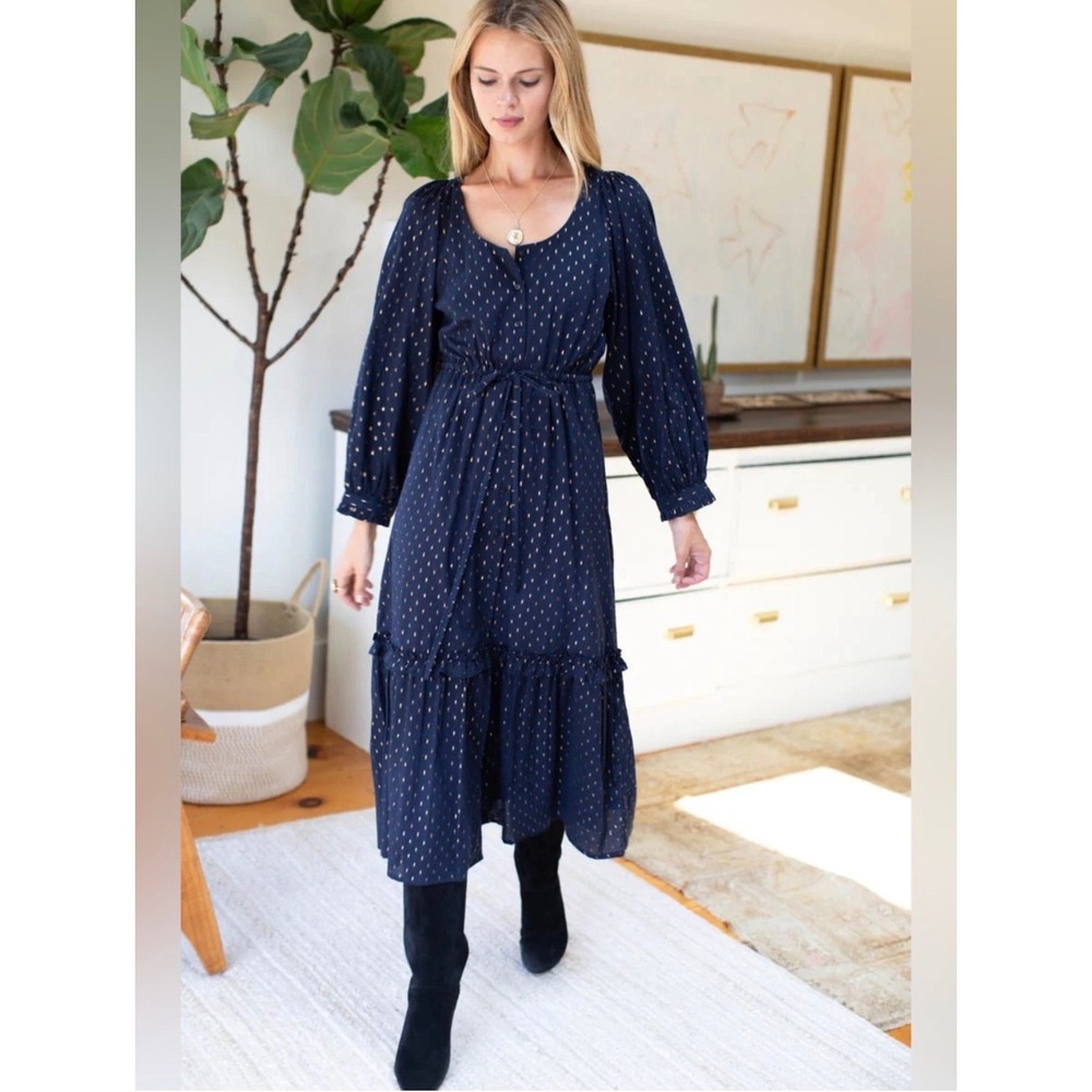 Emerson Fry India Collection Lucy Lake Dress Maritime Gold Dot Lurex Maxi L